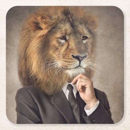 ライオンのポートレート スクエアペーパーコースター (正面)