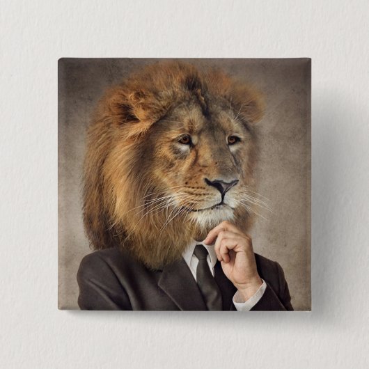 ライオンのポートレート 缶バッジ (正面)