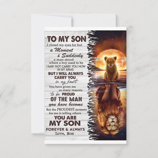 ライオンのママ私の息子に目を閉じた サンキューカード (正面)
