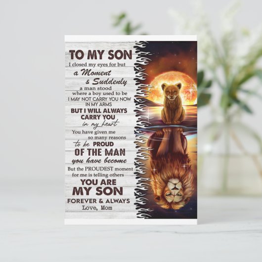 ライオンのママ私の息子に目を閉じた サンキューカード (スタンド正面)