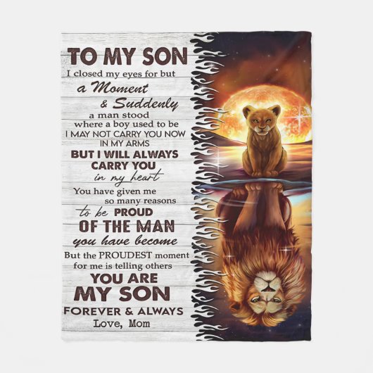 ライオンのママ私の息子に目を閉じた フリースブランケット (正面)