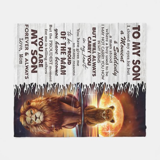 ライオンのママ私の息子に目を閉じた フリースブランケット (正面(横))