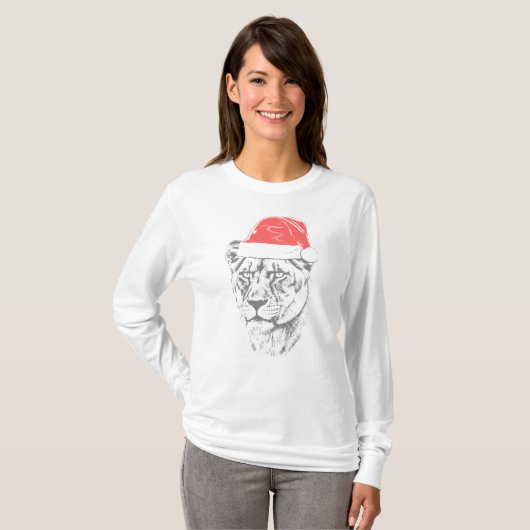 ライオンのメス クリスマスハット Tシャツ (正面フル)