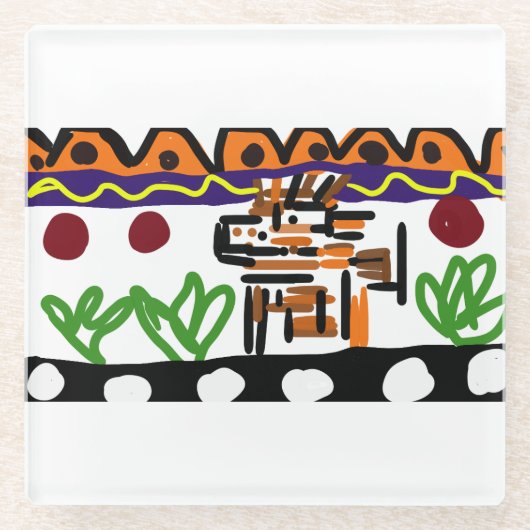 ライオンのリアアート ガラスコースター (正面)