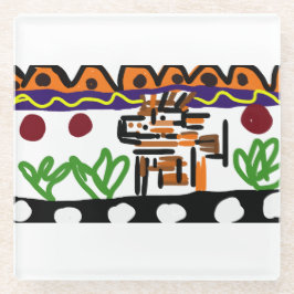 ライオンのリアアート ガラスコースター