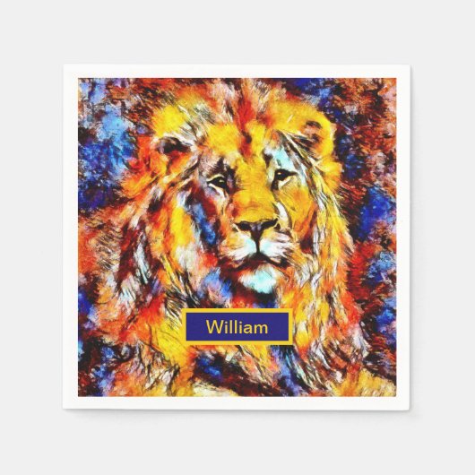 ライオンのヴィンテージアートの長 スタンダードカクテルナプキン (正面)