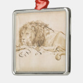 ライオンの休息(紙でペンとインク) メタルオーナメント (左)