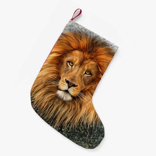 ライオンの写真のペンキの芸術のイメージ スモールクリスマスストッキング (正面 (吊り時))
