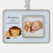 ライオンの初めてのクリスマス写真 シルバープレートフレームオーナメント (正面)