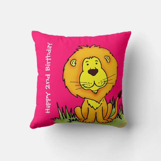 ライオンの名前の第2誕生日の記念品の明るいピンクの枕 クッション (裏面)