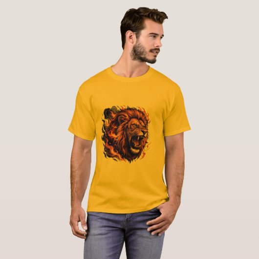 ライオンの吠えるデザインTシャツ - 強烈なパワーを表現 Tシャツ (正面フル)