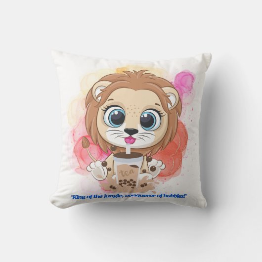 ライオンの引用文漫画ボバティーを飲む。 クッション (正面)