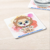 ライオンの引用文漫画ボバティーを飲む。 スクエアペーパーコースター (アングル)