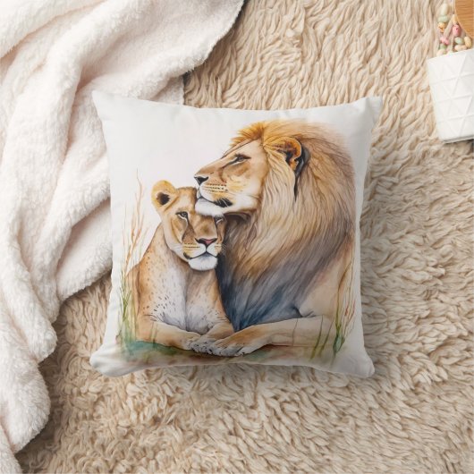 ライオンの恋人を愛する男女のライオン男性 クッション (ブランケット)