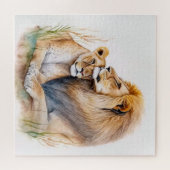 ライオンの恋人を愛する男女のライオン男性 ジグソーパズル (横)