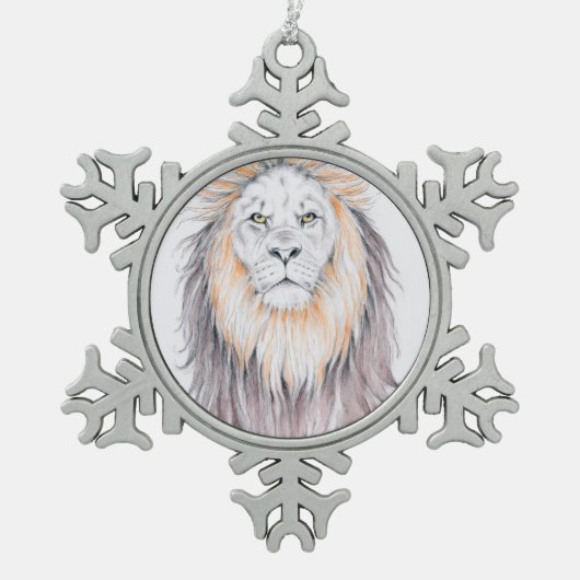 ライオンの悪い毛日の芸術 スノーフレークピューターオーナメント (正面)