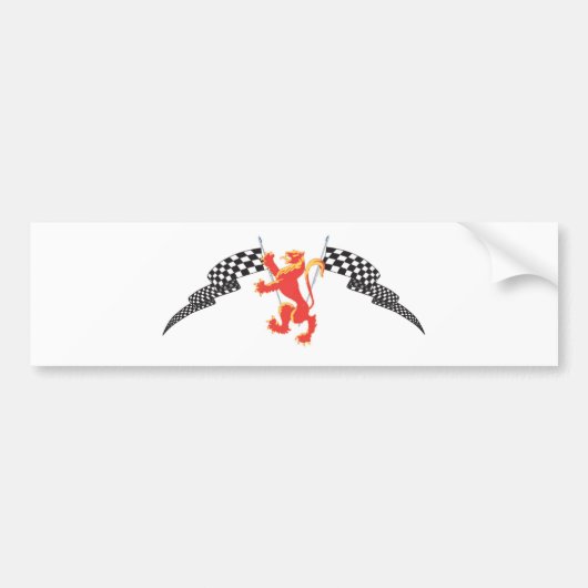 ライオンの手がつけられなく、チェック模様の旗 バンパーステッカー (正面)