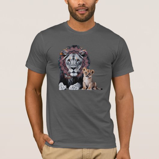 ライオンの曼荼羅アートBella+Canvas Tシャツ -  (正面)