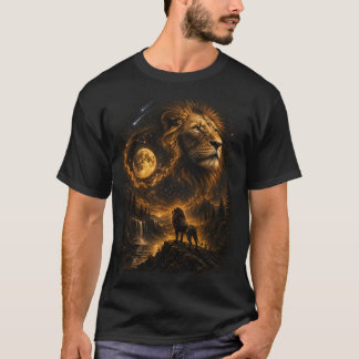 ライオンの月への雄叫び Tシャツ 満月 ライオン