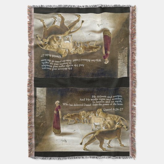 ライオンの洞穴の聖書の聖なる書物、経典のクリスチャンのダニエル スローブランケット (正面縦)