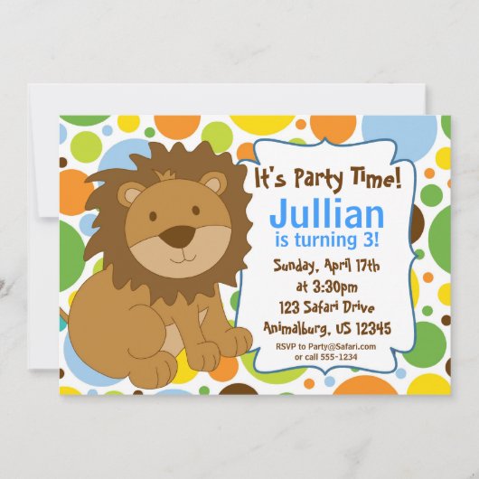 ライオンの王様の誕生日パーティー招待状 招待状 (正面)
