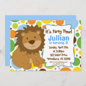 ライオンの王様の誕生日パーティー招待状 招待状 (正面/裏面)