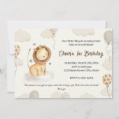 ライオンの男の子の誕生日の招待かわいい水色 招待状 (正面)