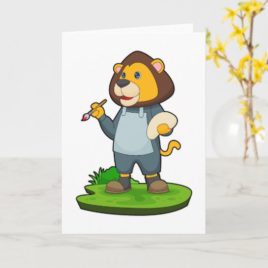 ライオンの絵を描くための筆 カード (黄色い花)