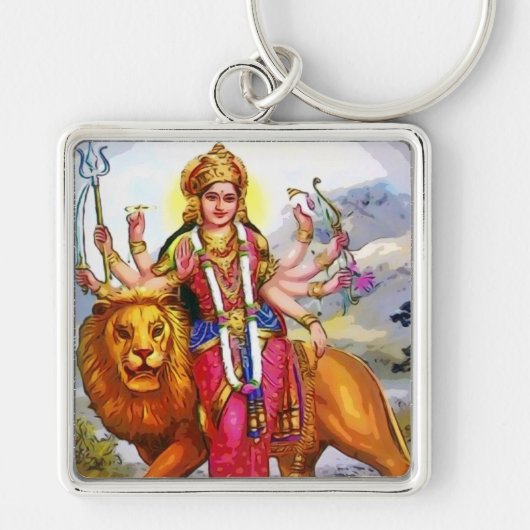 ライオンの絵画の女神Durga キーホルダー (正面)