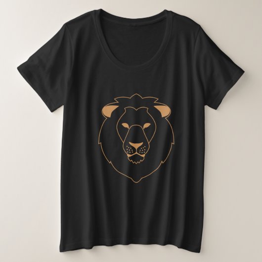 ライオンの視線:ゴールドの輪郭 プラスサイズTシャツ (デザイン正面)