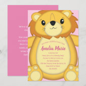 ライオンの誕生日パーティー ピンク 招待状 (正面/裏面)