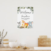 ライオンの赤ちゃんシャワー付きサファリ動物ウェルカムサイン ポスター (キッチン)