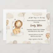 ライオンの赤ちゃんシャワー招待かわいい水色 招待状 (正面/裏面)