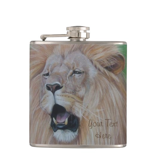 ライオンの躍動する大きな猫野生生物現実主義芸術 フラスク (正面)