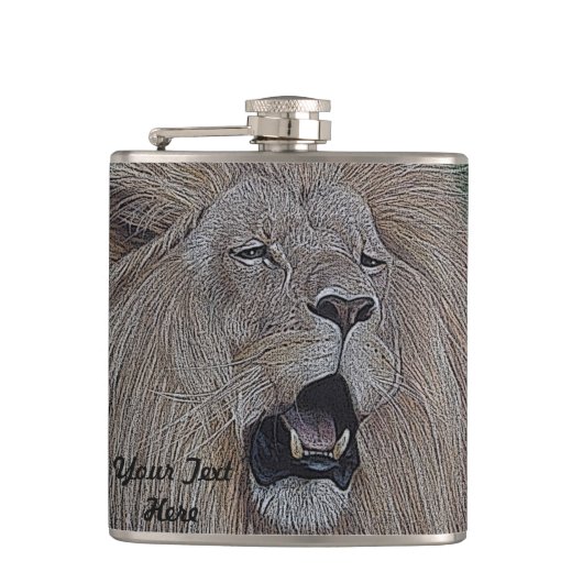 ライオンの躍動する大きな猫野生生物現実主義芸術 フラスク (正面)