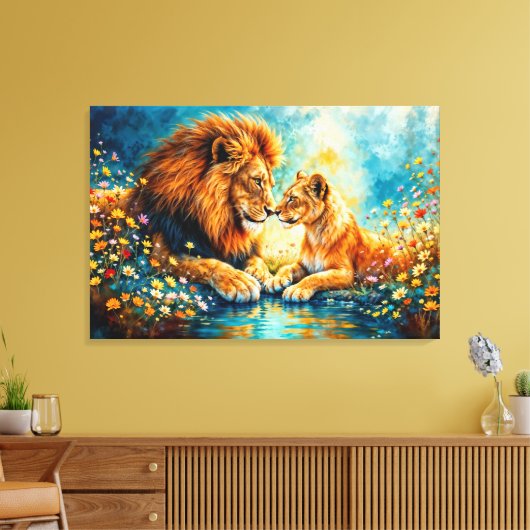 ライオンの雌の野生猫は野生動物を愛する自然 キャンバスプリント (インサイチュ (リビング))