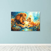 ライオンの雌の野生猫は野生動物を愛する自然 キャンバスプリント (インサイチュ (ウッドフロア))