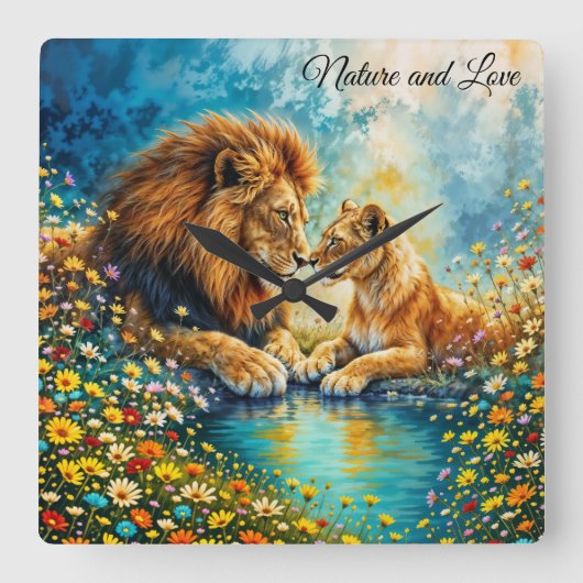 ライオンの雌の野生猫は野生動物を愛する自然 スクエア壁時計 (正面)