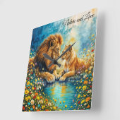 ライオンの雌の野生猫は野生動物を愛する自然 スクエア壁時計 (傾斜)