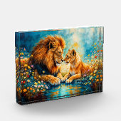 ライオンの雌の野生猫は野生動物を愛する自然 フォトブロック (左)