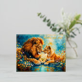 ライオンの雌の野生猫は野生動物を愛する自然 箔シーズンポストカード (立ち正面)