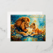 ライオンの雌の野生猫は野生動物を愛する自然 箔シーズンポストカード (正面/裏面)