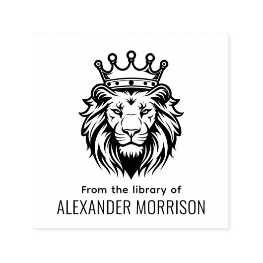 ライオンの頭に王冠を被せた図書館の本の名前 セルフインキングスタンプ (デザイン)