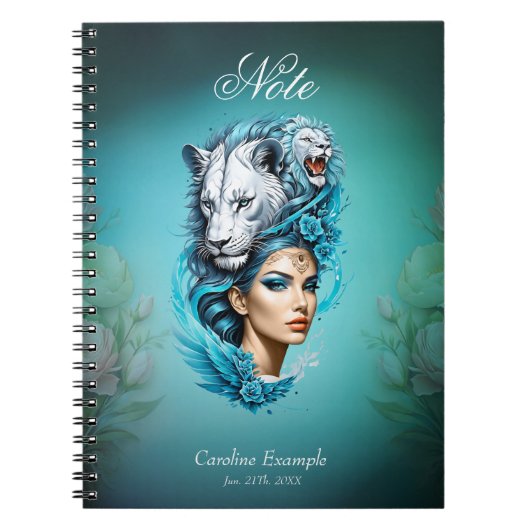 ライオンの頭威厳のあるを持った魅力的な女性 ノートブック (正面)