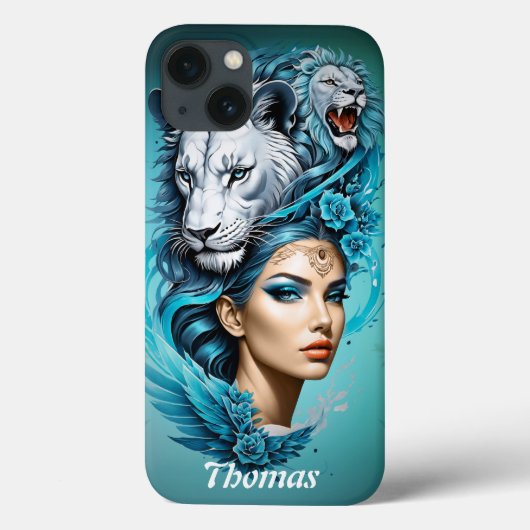 ライオンの頭威厳のあるを持った魅力的な女性 Case-Mate iPhoneケース (裏面)