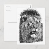 ライオンの頭部プリント 黒と白の野生動物アート ポストカード (正面/裏面)