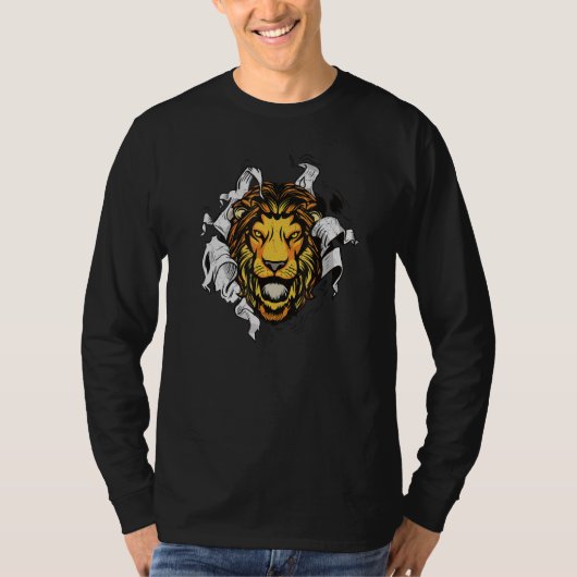 ライオンの頭 – 動物の王が大声で叫ぶ Tシャツ (正面)