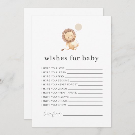 ライオンの風船がベビーカードを希望 招待状 (正面/裏面)