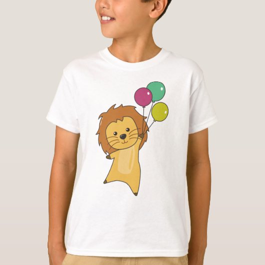 ライオンの風船が可愛い動物を飛び上げるベビー Tシャツ (正面)