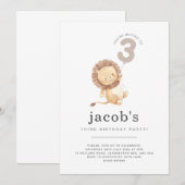 ライオンの風船 3歳の誕生日パーティー招待状 招待状 (正面/裏面)